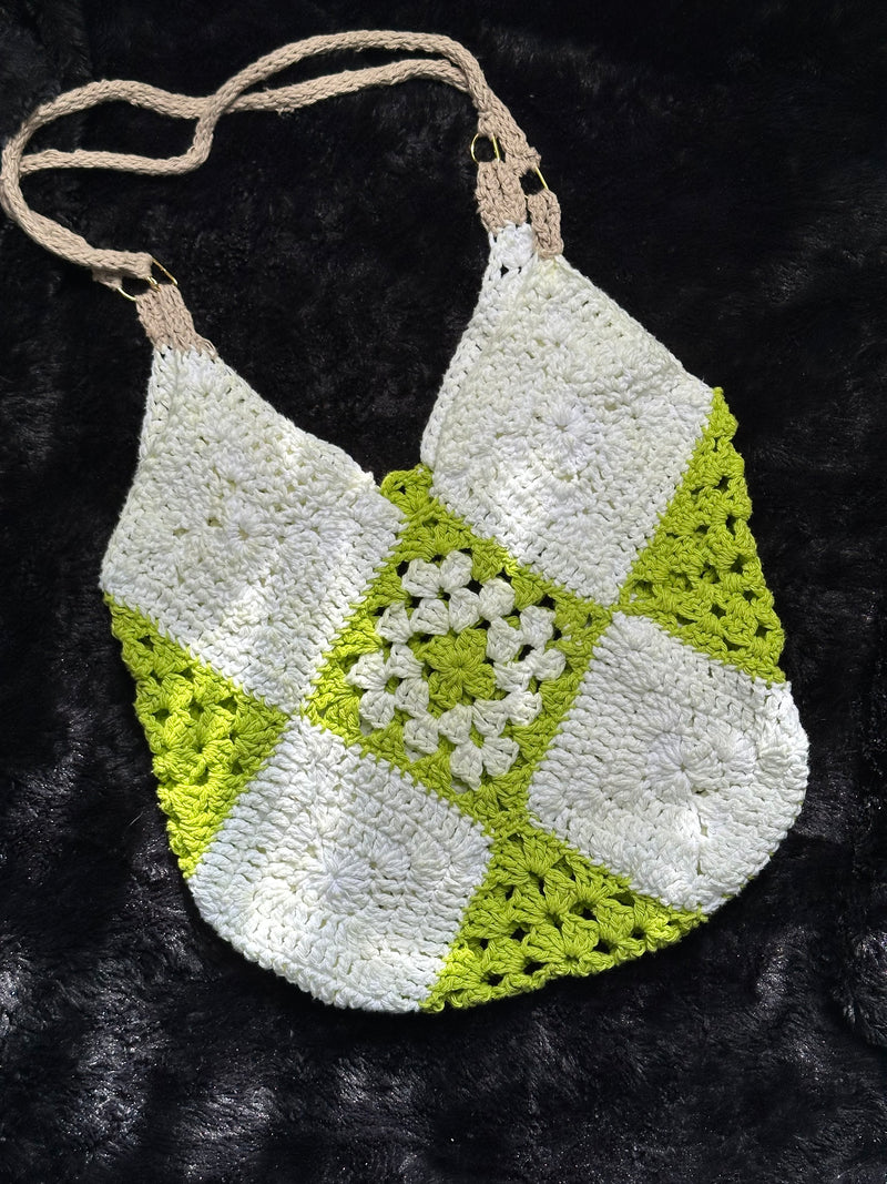 "Grass Stain" Granny Square Crochet Tote Bag